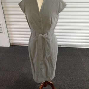 Classic Grey Tie-Waist Sheath Dress